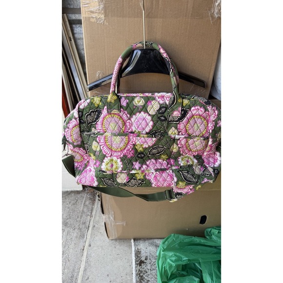 Vera Bradley Floral Quilted Diaper Bag Baby Bag Green Pink - Picture 6 of 9